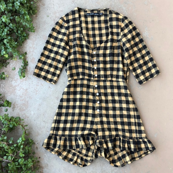 For Love And Lemons Pants - For Love and Lemons Wild West Yellow Plaid Romper